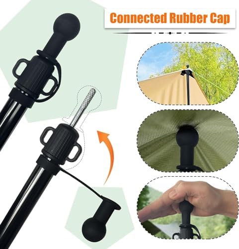 AYAMAYA Tarp Poles - Telescoping Camping Tent Poles Replacement, Upgraded 4-Section Heavy Duty Aluminum Rods with Stakes & Guylines for Tents, Rain Fly, Camping Shelter, Awning Canopy RV Car, Set of 4