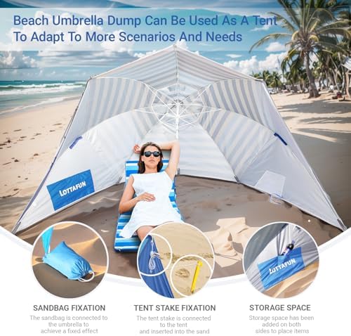 Beach Shelter Umbrella Premiere UPF 50+ Umbrella Shelter for Sun and Rain Protection for Adult (10-Foot,Blue Stripe)