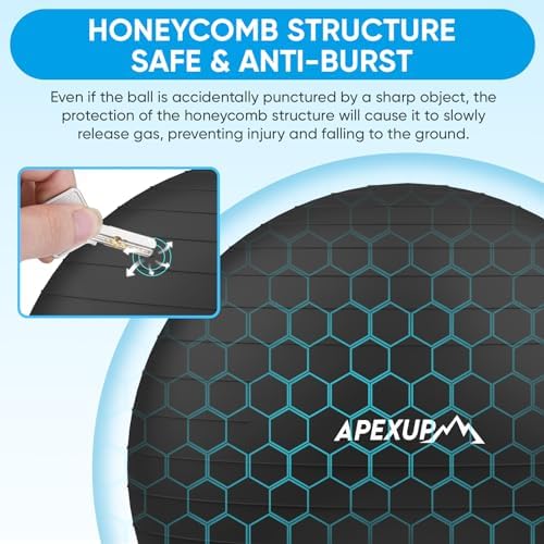 APEXUP Yoga & Pilates Ball - Anti Slip Heavy Duty Gym Ball for Fitness, Balance & Core Workout