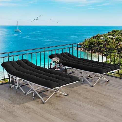 YITAHOME 2 Pcs Camping Cots w/Mattress Portable Lounge Chair Outdoor Folding Cot Heavy Duty 575 LB Capacity 1200D Oxford w/Carry Bag Travel Camp Bed for Camping, Office, Traveling, Black
