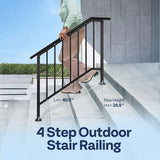 VIVOHOME 2-Pack Wrought Iron Hand Rails for Outdoor Steps – 40.6" Black Oval and Safety Balusters Exterior Railing Kit for Porch, Deck, or Indoor Stairs (4-Step, Black)