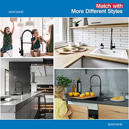 WEWE Faucet for Kitchen Sink, Kitchen Faucets Black Stainless Steel Commercial Spring Kitchen Faucet with Pull Down Sprayer, One Hole or 3 Hole Kitchen Faucet for RV Outdoor Farmhouse Camper Bar Sinks