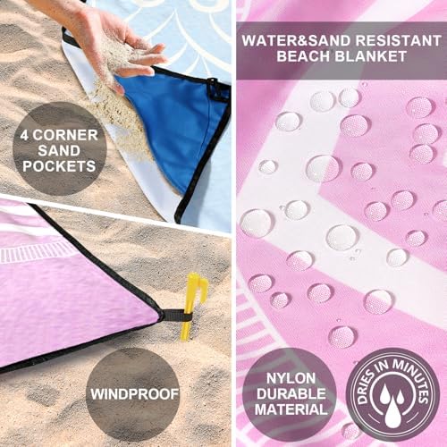 Beach Blanket Waterproof Sandproof Extra Large Beach Mat 79" X 83"/120"x108"for 1-8 Adults Quick Drying Durable Outdoor Picnic Mat for Beach Travel Camping Hiking