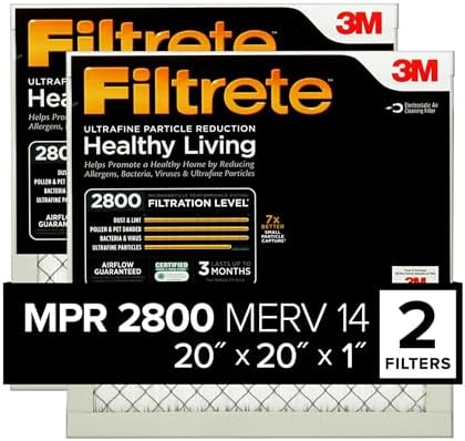 Filtrete 20x20x1 Air Filter, MPR 2800, MERV 14, Healthy Living Ultrafine Particle Reduction 3-Month Pleated 1-Inch Air Filters, 2 Filters