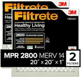 Filtrete 20x20x1 Air Filter, MPR 2800, MERV 14, Healthy Living Ultrafine Particle Reduction 3-Month Pleated 1-Inch Air Filters, 2 Filters