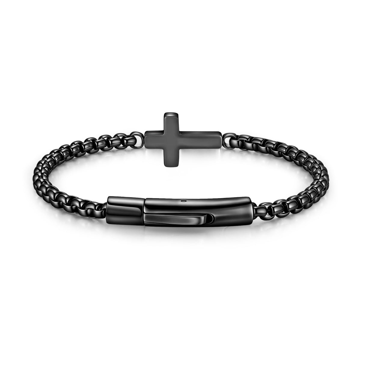 Cross Bracelet for Men,Christian Cross Link Chain,Stainless Steel Bracelets Rolo Chains,Non Tarnish Black Mens Faith Bracelet,Religious Catholic Jewelry Gifts Idea for Boyfriend Dad Son Husband,8.26in