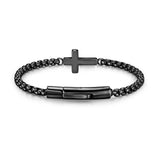 Cross Bracelet for Men,Christian Cross Link Chain,Stainless Steel Bracelets Rolo Chains,Non Tarnish Black Mens Faith Bracelet,Religious Catholic Jewelry Gifts Idea for Boyfriend Dad Son Husband,8.26in