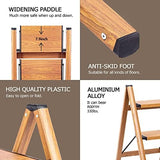3 Step Ladder, Folding Step Stool with Anti-Slip Wide Sturdy Pedal and Handgrip, Multi-Use for Home and Kitchen Use, Space Saving-Woodgrain(300 lbs Capacity)