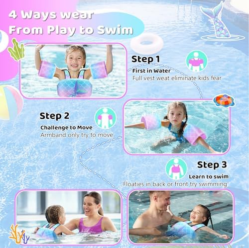 Vvinca Separable Toddler Swim Vest Fit 22-66 Lbs（1-6 Years）|2025 Newest 3 in 1 Pool Float & Arm Bands Boys and Girls, Adjustable Sturdy Safety for Infant 1 2 3 4 5 6 Year