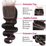 Body Wave Bundles with Closure Human Hair (16 18 20 +14) Brazilian Human Hair 3 Bundle with 4x4 HD Lace Closure Free Part 10A Grade 100% Unprocessed Virgin Hair Body Wave Bundles Natural Color