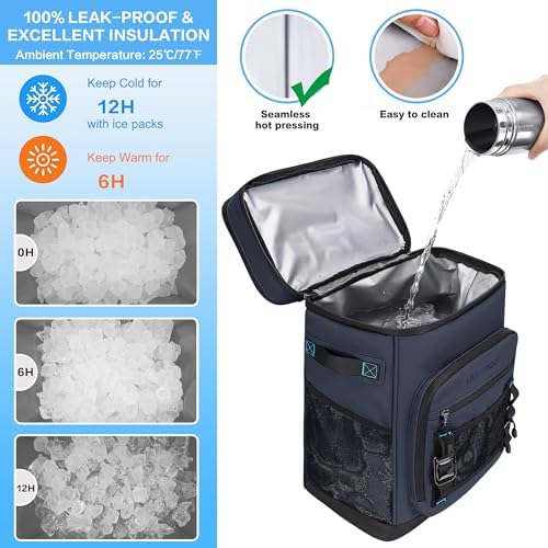 48Cans Large Cooler Backpack, Leakproof Insulated Backpack Cooler for Men & Women, Waterproof, 30L, Dark Blue