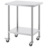 VEVOR Stainless Steel Work Table 24 x 30 x 38 Inch, with 4 Wheels, 3 Adjustable Height Levels, Heavy Duty Food Prep Worktable for Commercial Kitchen Restaurant, Silver