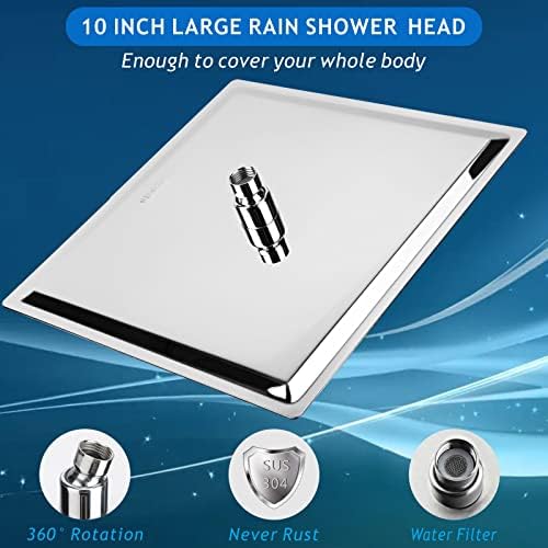 Voolan Rain Shower head, High Pressure Shower Head Made of 304 Stainless Steel, Relaxed Shower Experience Even at Low Water Flow and Pressure (10" Chrome)
