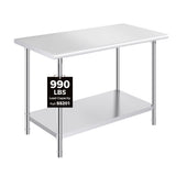 OSTBA Stainless Steel Table for Prep & Work 24x48 Inches, NSF Metal Commercial Heavy Duty Table with Adjustable Undershelf and Adjustable Foot for Restaurant Kitchen Home and Hotel