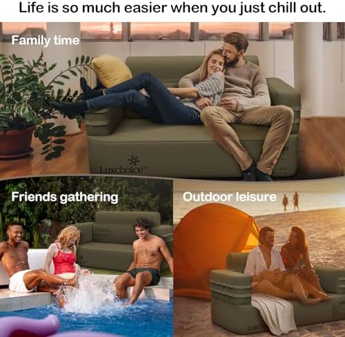 Inflatable Couch Multifunctional Durable Inflatable Sofa with Built in Pump Inflatable Furniture Portable Blow Up Couch for Camping Outdoor Travel Home Backyard