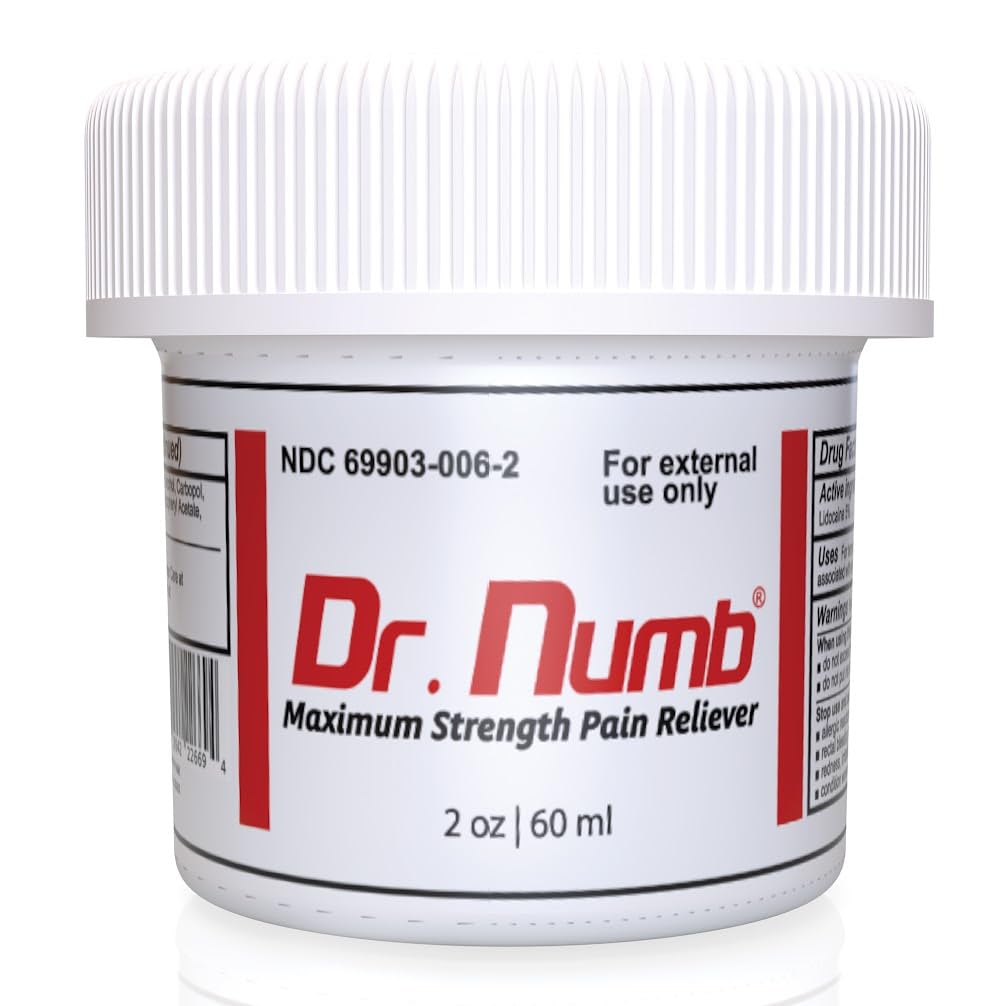 Dr. Numb Tattoo Numbing Cream - 5% Lidocaine Topical Anesthetic Cream - Maximum Strength Pain Relief Cream for Painless Tattoos, Piercing, Waxing & Hemorrhoid Treatment - 2oz (1)