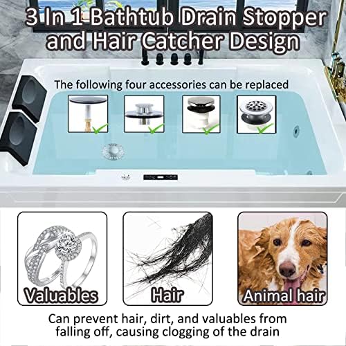 Universal Tub Stopper Bathtub Drain Plug, Pop Up Tub Drain Hair Catcher, Drain Cover with Strainer, for 1-3/8 to 2in Bath Drain Hole