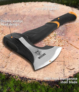 Splitting Axe, 15-inch Camping Hatchet, Chopping Axe 1065 High Manganese Steel and Ergonomic Fiberglass Handle