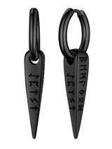 FaithHeart Viking Runes Spike Dangle Huggie Hoop Earrings for Men Black