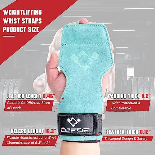 Weight Lifting Wrist Strap, Double Layer Leather Wrist Strap for Deadlift and Powerlifting, Adjustable Neoprene Padded Gym Workout Lifting Hooks (Pair)