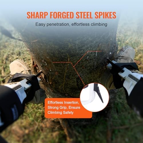 VEVOR Tree Climbing Spikes, 1 Pair Climbing Spurs, 350lbs Load Capacity Tree Climbing Gear with Straps and Spike Protectors, Arborist Equipment for Climbers, Hunting, Fruit Picking