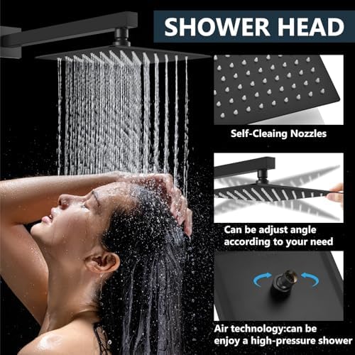 Aolemi Shower Faucet Set Rain Shower System with Handheld Spray Bathroom Shower Combo Rough-in Valve and Shower Trim Kit Included Matte Black 8 Inch Wall Mount Shower Head