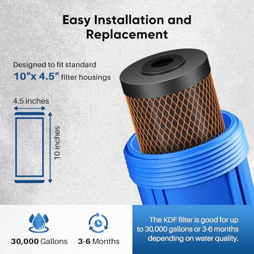 PUREPLUS 5 Micron 10" x 4.5" Whole House Coconut Shell Activated Carbon and KDF Water Filter, Heavy Metal Removal Replacement Water Filter, Compatible with GXWH40L, GXWH35F, BB10, CTO10BB-KDF, 3 PACK