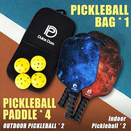 DULCE DOM Pickleball Paddles Set of 2/4 - USAPA Approved, Fiberglass Surface Pickleball Racket with 4 Indoor Outdoor Pickleball Balls and Pickleball Bag, Ideal Training Equipment Gift for Men & Women