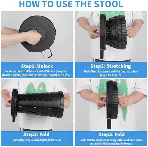 Collapsible Telescoping Portable Stool for Adults, Camping Stools, Upgraded Collapsible Folding Seats with Load Capacity 550lbs, Black