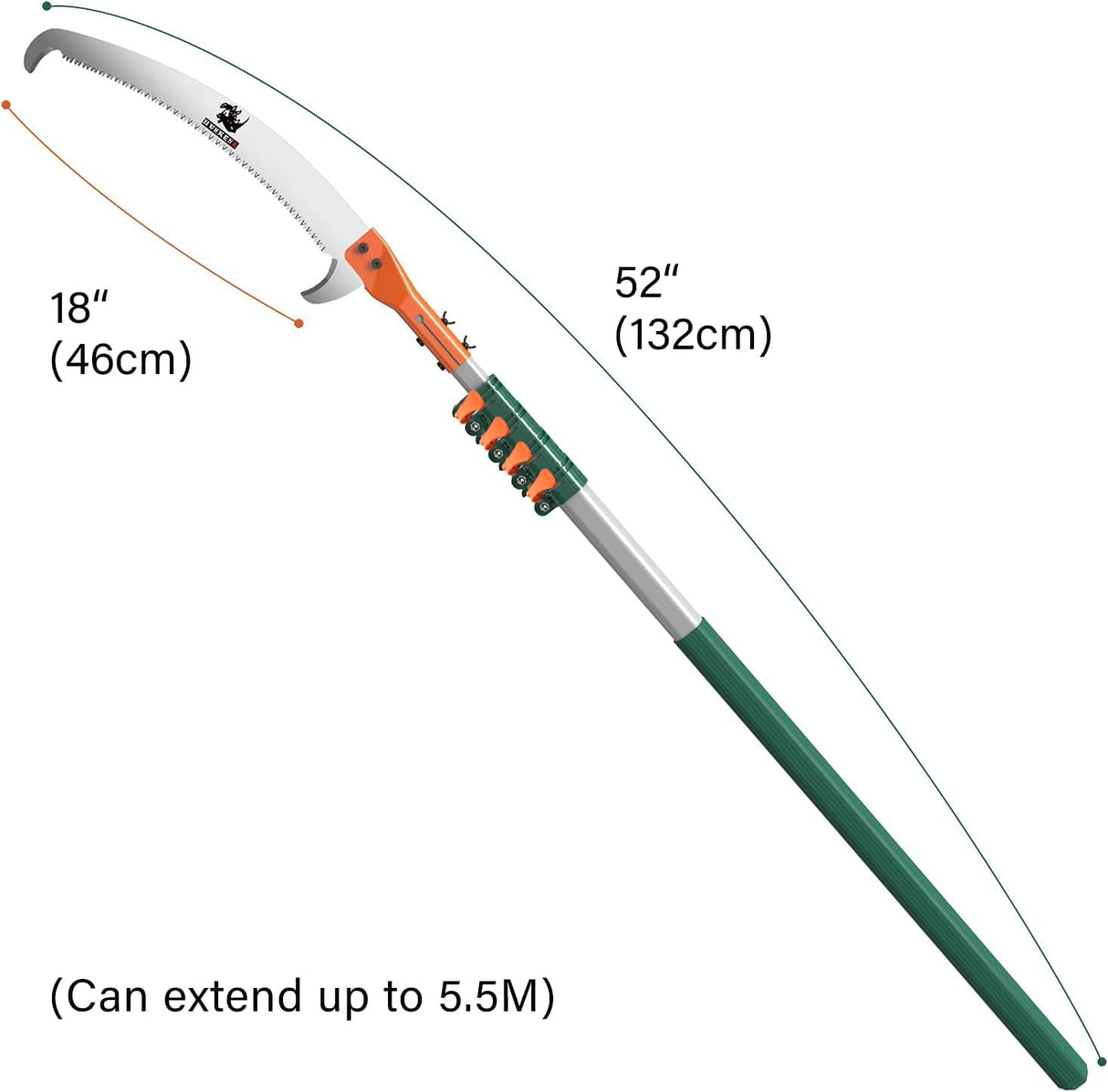 HUNKENR Tree Pruner Pole Saw Manual Extendable Long Tree Pruner Extendable，Pole Pruning Saw 18ft