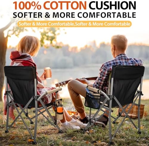 QUYUAN Heated Camping Chair with 20,000 mAh Battery, Fully Padded Heated Camp Chairs, Loog-Lasting for 500 Mins, Heavy Duty Folding Chairs Supports 500 lbs for Camping, Outdoor Sports, Picnics, Beach