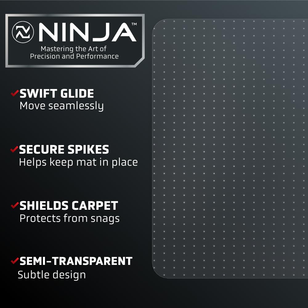NINJA Easy Glide Office Chair Mat for Carpet Floors, Strong Slip Resistant Under Desk Floor Protector, Stay in Place Plastic Computer Mats for Rolling Work and Gaming Chairs, 29x47 Inch, Clear