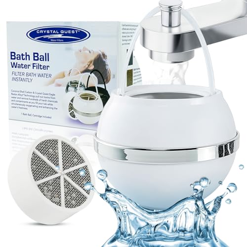 Crystal Quest Bath Ball Water Filter for Bathtub - 3-Stage Filtration, Removes Chlorine, Chloramine & Byproducts, 2,500 Gallons, BPA Free, pH Balanced Water, Fits All Tubs, Easy Install, Built in USA