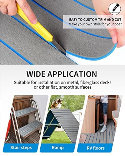 OCEANBROAD EVA Foam Boat Flooring with 3M Adhesive Backing Marine Self-Adhesive Decking 96''x45.6''/36''/28.8''/16.8'', 48''x16.8'' Faux Teak Sheet for Jon Boats Swim Platform Helm Pad RV Floor