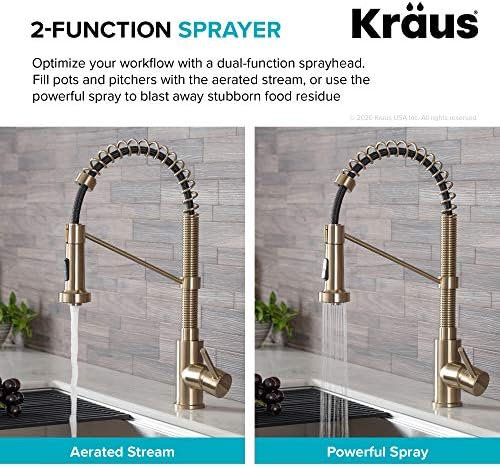 KRAUS Bolden Commercial Style 2-Function Single Handle Pull Down Kitchen Faucet in Spot-Free Antique Champagne Bronze, KPF-1610SFACB