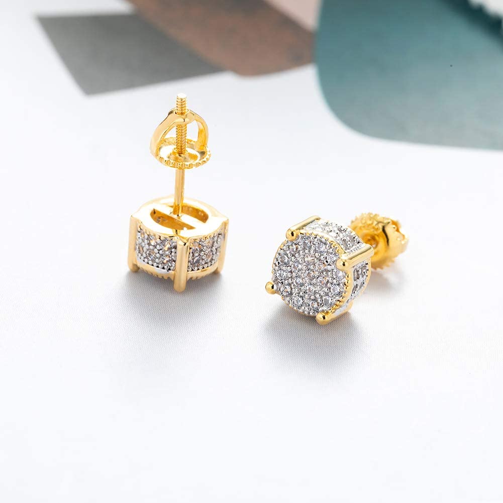 SENTERIA 18K Gold Plated Stud Earrings for Men Women Screw Back Earrings
