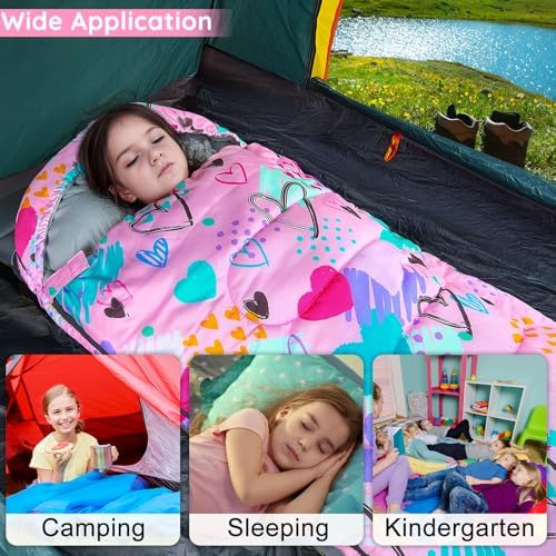 FIOBEE Kids Sleeping Bag for Girls Boys 3 Season Warm & Cool Weather Youth Camping Sleeping Bags with Backpacking Bag Waterproof for Traveling Hiking Indoor Outdoor Camping Essentials