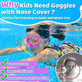 Vvinca Swim Goggles with Nose Cover, 2 Pack Wide View Diving Mask Anti-Fog UV No Leak Toddlers Swimming Goggles for Kids 3-15