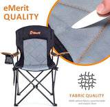 EMERIT 2 Pack Oversized Padded Camping Chair, 350LB Heavy Duty Quad Fold Chair with Arms, Collapsible Outdoor Chairs with Lumbar Back & Cup Holder