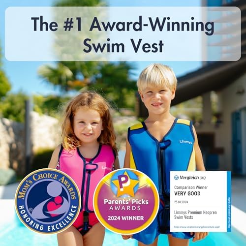 Limmys Premium Kids Swim Vest - Toddler Swim Jacket and Buoyancy Swimming Aid - Modern Design Swimming Vest for Boys, Girls and Babies - Drawstring Bag Included