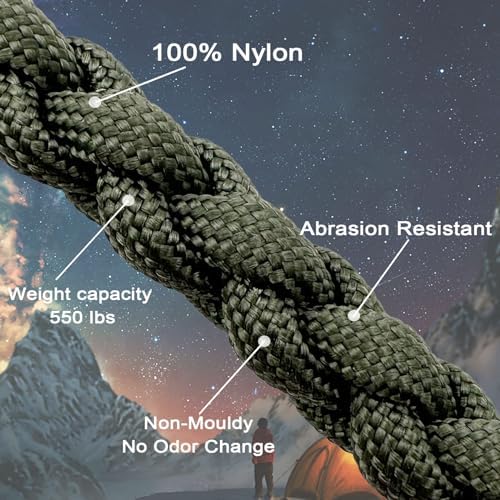 VVAAGG 550 Paracord 200FT - 4mm Lightweight and Durable Camping Rope, Tent Rope, Clothsline Rope, Marine Weatherproof Rope, Nylon Parachute Cord Rope (Green)