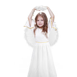 DERAYEE Angel Costume for Kids, Heavenly White Angelic Gown with Wings Headband for Girls Christmas Holiday Dress Cosplay Party