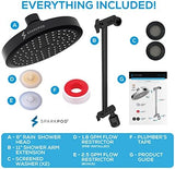 SparkPod Round Rain Shower Head with Extension Arm - Height Adjustable Shower Head with High Pressure Performance - Easy 1-Minute Installation (11" Arm Extension, Midnight Black Matte)