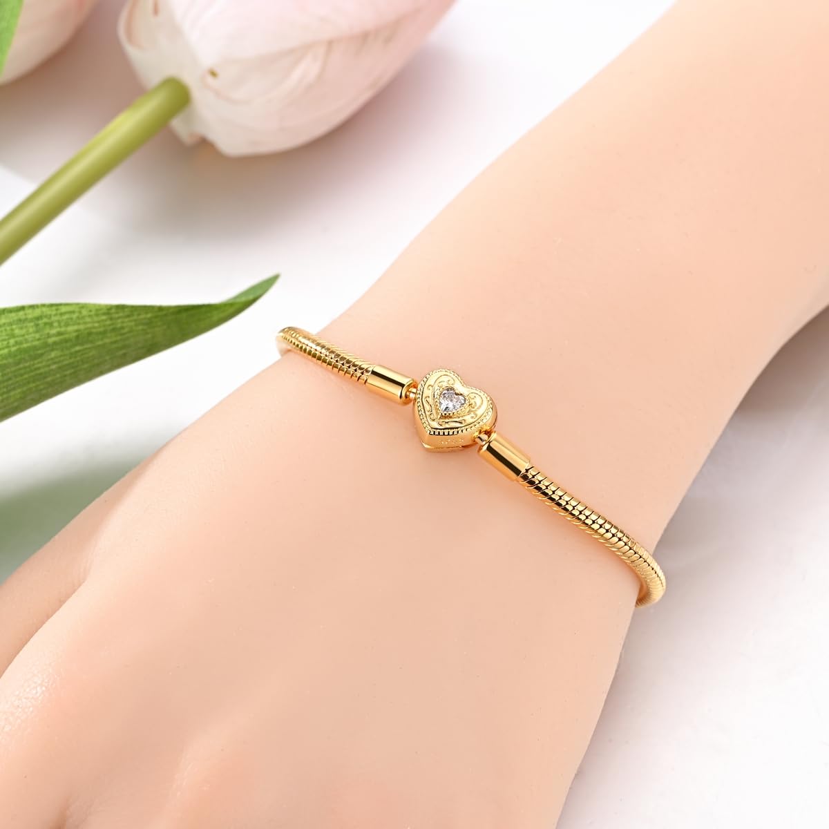 QIKAOLA Gold Bracelets for Pandora Charms Golden Snake Chain Bracelets for Women