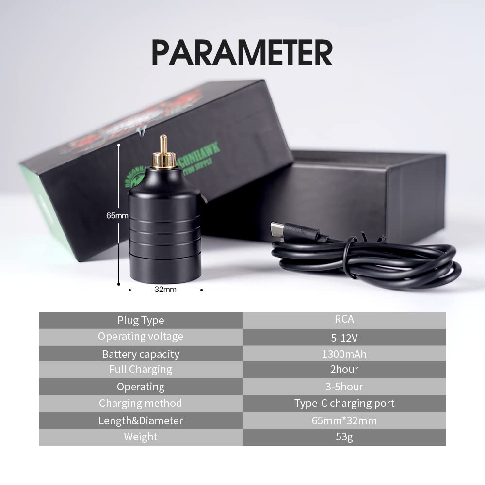 Dragonhawk Wireless Tattoo Kit 2 Batteries Tattoo Gun Kit Beginner Complete Tattoo Machine Pen Kit Pro Coreless Motor