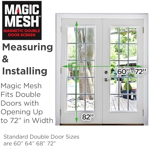 Magic Mesh Double Door | Magnetic Screen Door for Patio, French & Sliding Doors, Heavy Duty Magnetic Closure, Bug Screen for Doorways, Kid & Pet Friendly | Size 75"W x 83"H (Pack of 1)