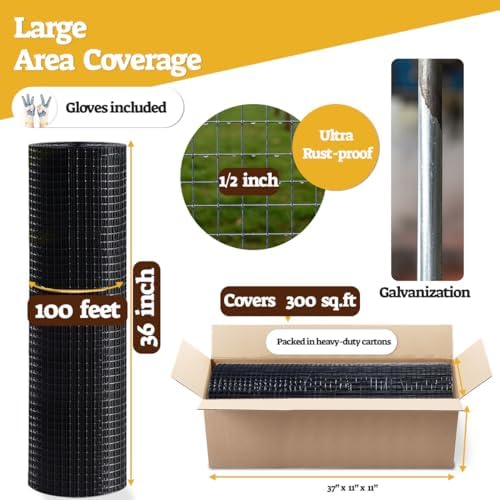 HORCH Hardware Cloth 1/2 inch 36 x 100 ft 19 Gauge, Chicken Wire Mesh Roll, Chicken Wire Fencing, Wire Fence Roll, Wire Mesh Fence, Tree Guard, Mesh & Wire Cloth, Rat Wire, Hardware Mesh