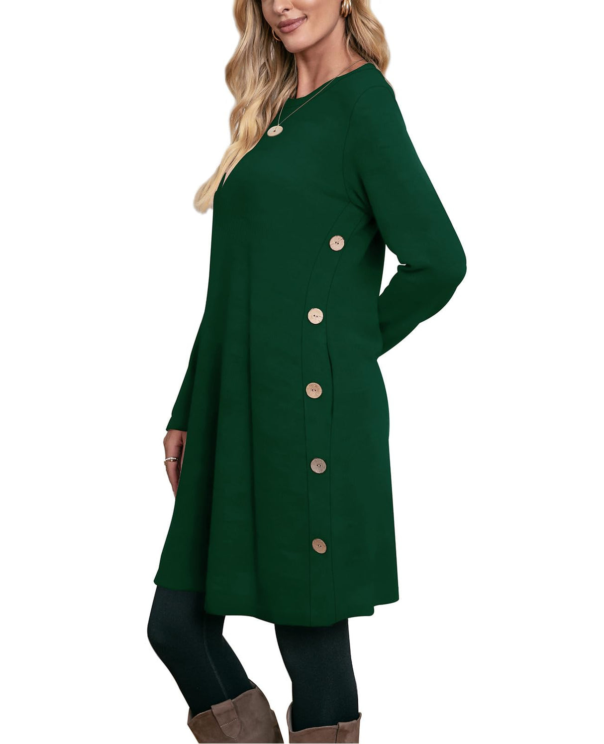 OFEEFAN Long Sleeve Dress for Women Sweater Dresses Christmas Dresses Emerald Green Dress L