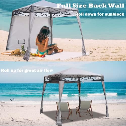 EzyFast Compact Pop Up Canopy Tent, Collapsible Instant Shelter,Portable Sports Cabana, with Built-in Weight Bags, 8 x 8 ft Base / 6 x 6 ft Top for Camping, Hiking, Picnic, Family Outings (Khaki)