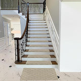 PURE ERA Bullnose Carpet Stair Treads Tape Free Non-Slip Indoor Stair Protectors Pet Friendly Stair Treads for Wooden Steps 9.5" x 30"(14 Pieces, Cream Gray Diamond Trellis)